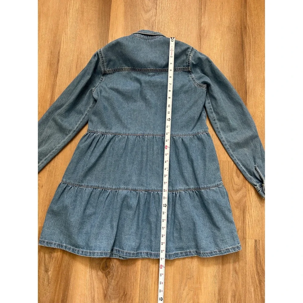 Free People nicole‎ Denim Tiered Babydoll Mini Dress chambray Blue S Boho preppy